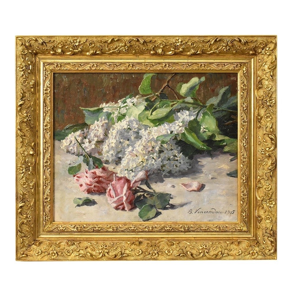 QF627 1 antique floral painting still life flower oil painting Art deco.jpg